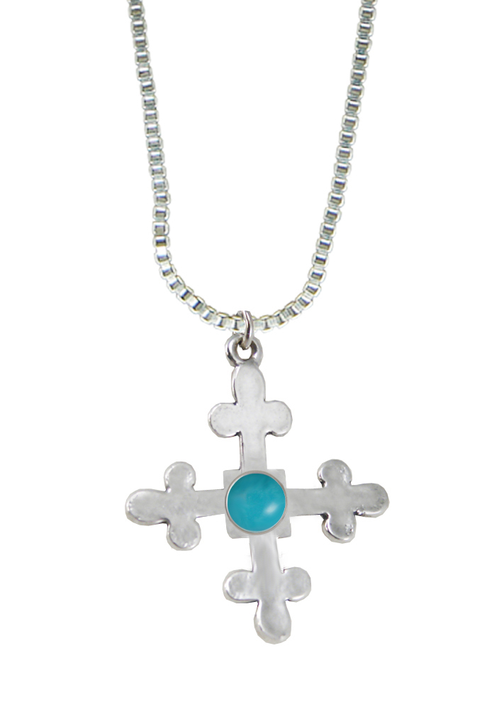 Sterling Silver Budded Cross Pendant With Turquoise